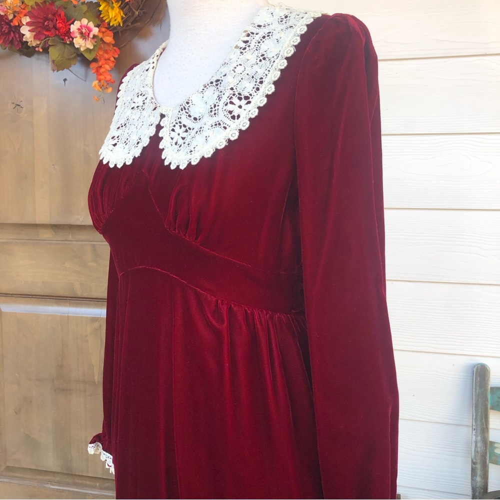 Vintage Edwardian Cranberry Velvet gown - Picture 3 of 14